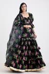 Label Earthen_Black Cotton Mal Embroidery Sweetheart Neck Printed Lehenga Set _Online_at_Aza_Fashions