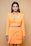 Shop_Ahi Clothing_Orange Imported Luxury Crepe Plain Notched Lapel Short Coat And Overlap Skirt Set _Online_at_Aza_Fashions