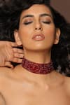 Shop_Swabhimann_Red Gold Tone Multi Layered Beaded Choker Necklace _Online_at_Aza_Fashions