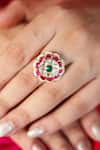 Shop_Ishhaara_Red Patchwork, Diamonds Ruby Embellished Ring _Online_at_Aza_Fashions