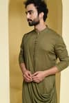 Shop_KUSTOMEYES_Green Cotton Drape Kurta And Pant Set _Online_at_Aza_Fashions