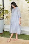 Buy_Tatwa_Blue Handloom Cotton, Viscose Embroidery Round Neck Chanderi Resham Dress _Online_at_Aza_Fashions