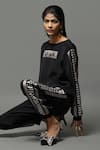 AK-OK_Black Crepe Abstract Pattern Boat Sleeve Sweatshirt And Joggers Set  _at_Aza_Fashions