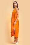 Shop_Label Ivish_Orange Silk Velvet Halter Neck Asymmetric Dress_Online_at_Aza_Fashions
