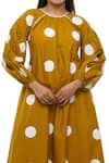 Shop_Khat_Yellow Poplin, Cotton Round Neck Mustard Polka Dot Dress And Pant Set _Online_at_Aza_Fashions