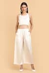 Shop_Label Ivish_Off White Silk Round Neck Tie-up Blazer Trouser Set _Online_at_Aza_Fashions