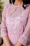 Shop_TATWA_Pink Kurta  Handloom Chanderi Hand Embroidered Yoke And Pant Set  _Online_at_Aza_Fashions