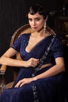 Shop_Shilpi Gupta_Blue Silk Satin, Net Sequins, Border Embroidered Pre-draped Saree With Blouse _Online_at_Aza_Fashions