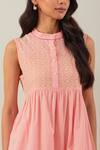 Shop_The Indian Cause_Peach Cotton Embroidery Bandeau Neck Short Dress_Online_at_Aza_Fashions