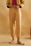 Taisha_Gold Pure Zari Tissue Woven Trousers  _Online_at_Aza_Fashions