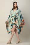 Buy_Limerick By Abirr N' Nanki_Multi Color Crepe Embroidery V-neck Evo Printed Wrap Kaftan Dress _Online_at_Aza_Fashions