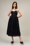 Shop_Doodlage_Black Cotton Sweetheart Neck Mary Gathered Dress _Online_at_Aza_Fashions