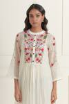 Shop_Ikshita Choudhary_White Chanderi Embroidery, Sequins Mandarin Collar Hand Placket Dress_Online_at_Aza_Fashions