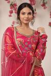 Bairaas_Magenta Chinon Hand Work Lace Trims Nigaar Floral Pattern Anarkali With Dupatta_at_Aza_Fashions