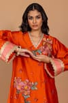 Shop_Varun Bahl_Orange Chanderi Silk Sequins, Embroidery V-neck Patchwork Kurta And Pant Set _Online_at_Aza_Fashions
