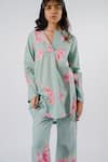 Buy_Tussah By Siddhi Shah_Green Cotton Round Neck Floral Print Tunic And Pant Set _Online_at_Aza_Fashions