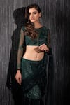 Shop_Shilpi Gupta_Emerald Green Saree  Net Embroidered Sequins Pre-draped With Blouse  _Online_at_Aza_Fashions