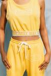 Shop_House Of Fett_Yellow Neoprene, Polyester Embroidery Round Neck Scuba Crop Top _Online_at_Aza_Fashions
