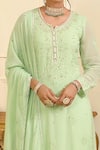 Shop_Esha Koul_Green Georgette Embroidered And Embellished Chikankari Notched Round Kurta Set _Online_at_Aza_Fashions