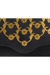 Shop_Aranyani_Black Glided Champa Flower Gold Pattern The Clutch_Online_at_Aza_Fashions