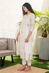 Shop Tatwa Ivory Handloom Cotton, Viscose, Silk Embroidery, Sequins Yoke Kurta And Pant Set Online at Aza Fashions Shop_Tatwa_Ivory Handloom Cotton, Viscose, Silk Embroidery, Sequins Yoke Kurta And Pant Set _Online_at_Aza_Fashions
