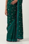 Shop_Label Earthen_Green Chiniya Silk Embroidered Floral Hazzarbuti Saree With Blouse  _Online_at_Aza_Fashions