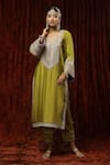SHIKHAR SHARMA_Green Silk Chanderi Embroidered Pearl Leaf Neck Kurta Pant Set _at_Aza_Fashions