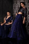 Shop_Shilpi Gupta_Blue Net, Silk Satin Sequins, Cut Work Cutdana Embroidered Blouse And Lehenga Set _Online_at_Aza_Fashions