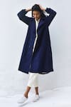 Shop_Kharakapas_Blue Poplin Lapel Sage Trench Coat  _Online_at_Aza_Fashions