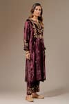 Shop_Anantaa by Roohi_Wine Velvet Embroidered Floral Notched Kurta _Online_at_Aza_Fashions