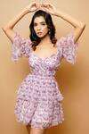 Shop_AHI Clothing_Purple Chiffon Printed Floral V Neck Wrap Dress _Online_at_Aza_Fashions
