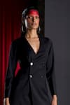 Shop_Pocketful Of Cherrie_Black Italian Suiting Fabric Hand Double Breasted Blazer Dress _Online_at_Aza_Fashions
