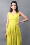 Shop_Swatee Singh_Yellow Georgette Solid V Neck Pleated And Flared Gown _Online_at_Aza_Fashions