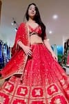 Shop_Prevasu_Red Dupatta Georgette, Lehenga And Blouse Raw Deewani Embroidered Bridal Set _at_Aza_Fashions
