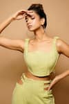 Shop_AHI Clothing_Green Imported Plain Scoop Neck Corset Top And Wide Leg Pant Set _Online_at_Aza_Fashions
