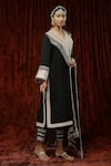 Shop_SHIKHAR SHARMA_Black Silk Chanderi Embroidered Pearl V Neck Full Sleeve Kurta Pant Set _Online_at_Aza_Fashions