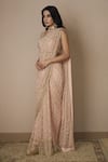 Shop_Astha Narang_Pink Net Embroidered Nakshi Scoop Neck Checkered Saree With Blouse  _Online_at_Aza_Fashions