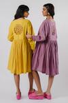 Shop_Tussah By Siddhi Shah_Purple Cotton Round Neck Cutwork Detail Dress _Online_at_Aza_Fashions