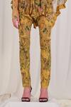 Shop_AK-OK_Yellow Silk V-neck Contrast Abstract Print Top And Pant Set _Online_at_Aza_Fashions