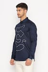 Shop_Lacquer Embassy_Blue Cotton Satin Embroidery Abstract Line Bevis Shirt  _Online_at_Aza_Fashions