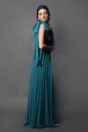 Shop_Swatee Singh_Blue Georgette Solid One Shoulder Ruched Gown _Online_at_Aza_Fashions