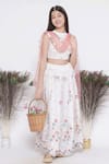 Shop_Little Bansi_White Net, Cotton Sequins, Embroidery Floral Bouquet Lehenga Set _Online_at_Aza_Fashions