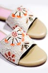 Shop_Soleart_Cream Hand Embroidered - Floral Motifs Flower Sliders _Online_at_Aza_Fashions