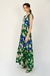 Buy_SANAM_Green Muslin Silk Floral Round Gia Pattern Maxi Dress _Online_at_Aza_Fashions