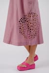 Shop_Tussah by Siddhi Shah_Purple Cotton Checkered Round Cutwork Dress  _Online_at_Aza_Fashions