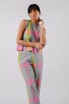 Shop_Tussah By Siddhi Shah_Multi Color Cotton Round Neck Checkered Crop Top With Pant _Online_at_Aza_Fashions