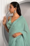 Buy_Jade By Ashima_Green Georgette Embroidery Floral Pre-draped Pleated Border Saree With Blouse _Online_at_Aza_Fashions