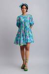 Buy_Nautanky_Blue 100% Cotton Floral Round Print Puff Sleeve Dress _Online_at_Aza_Fashions