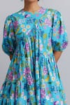 Nautanky Blue 100% Cotton Floral Round Print Puff Sleeve Dress at Aza Fashions Nautanky_Blue 100% Cotton Floral Round Print Puff Sleeve Dress _at_Aza_Fashions