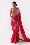 Buy_Suruchi Parakh_Red Georgette Embroidered Floral Scoop Neck Scallop Saree With Blouse _at_Aza_Fashions